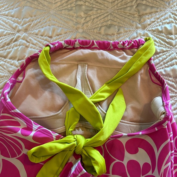 ATHLETA swim dress pink and lime green size medium, bow in back - Picture 2 of 4